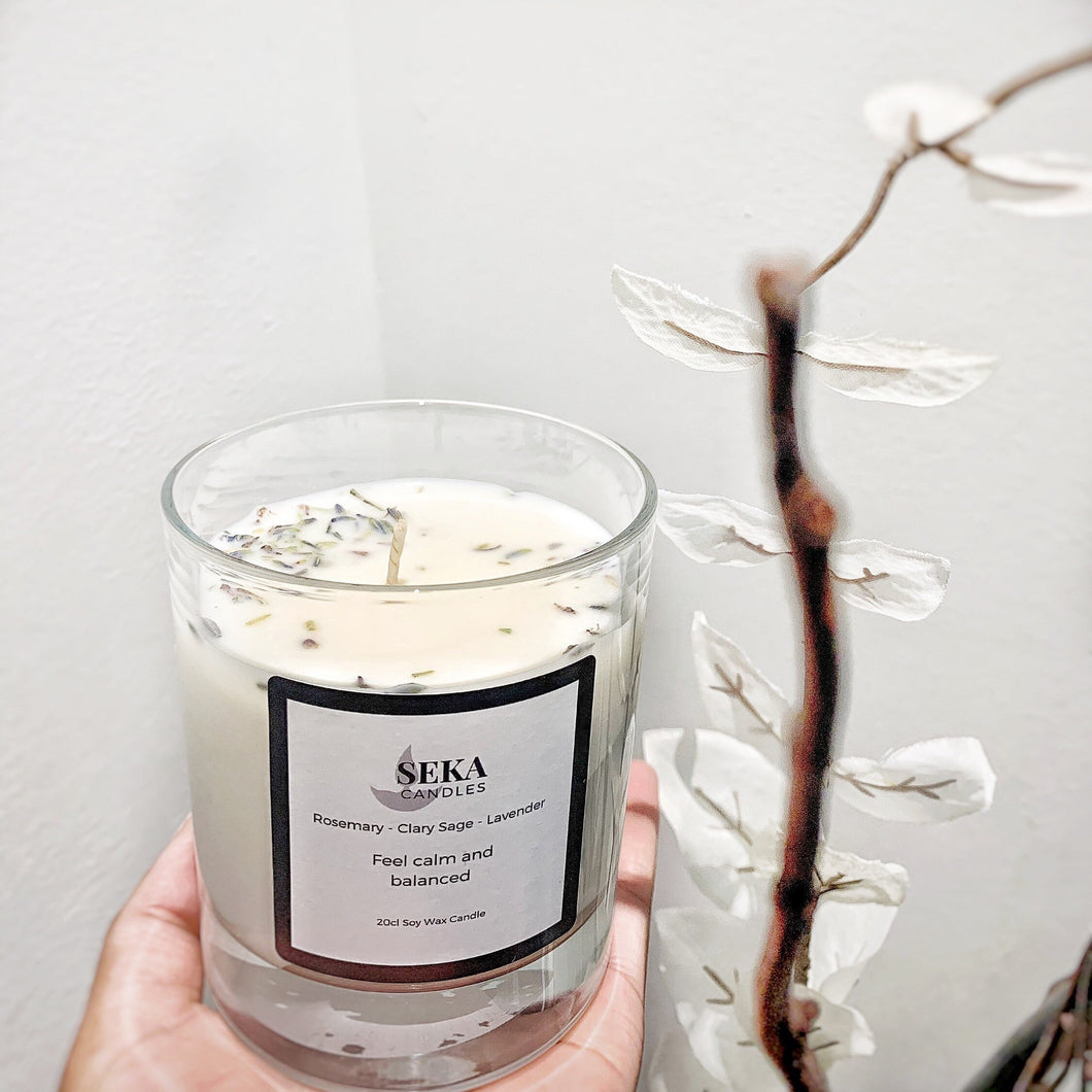 Rosemary, Clary Sage and Lavender Soy Candle, Aromatherapy Vegan Soy Wax Candle