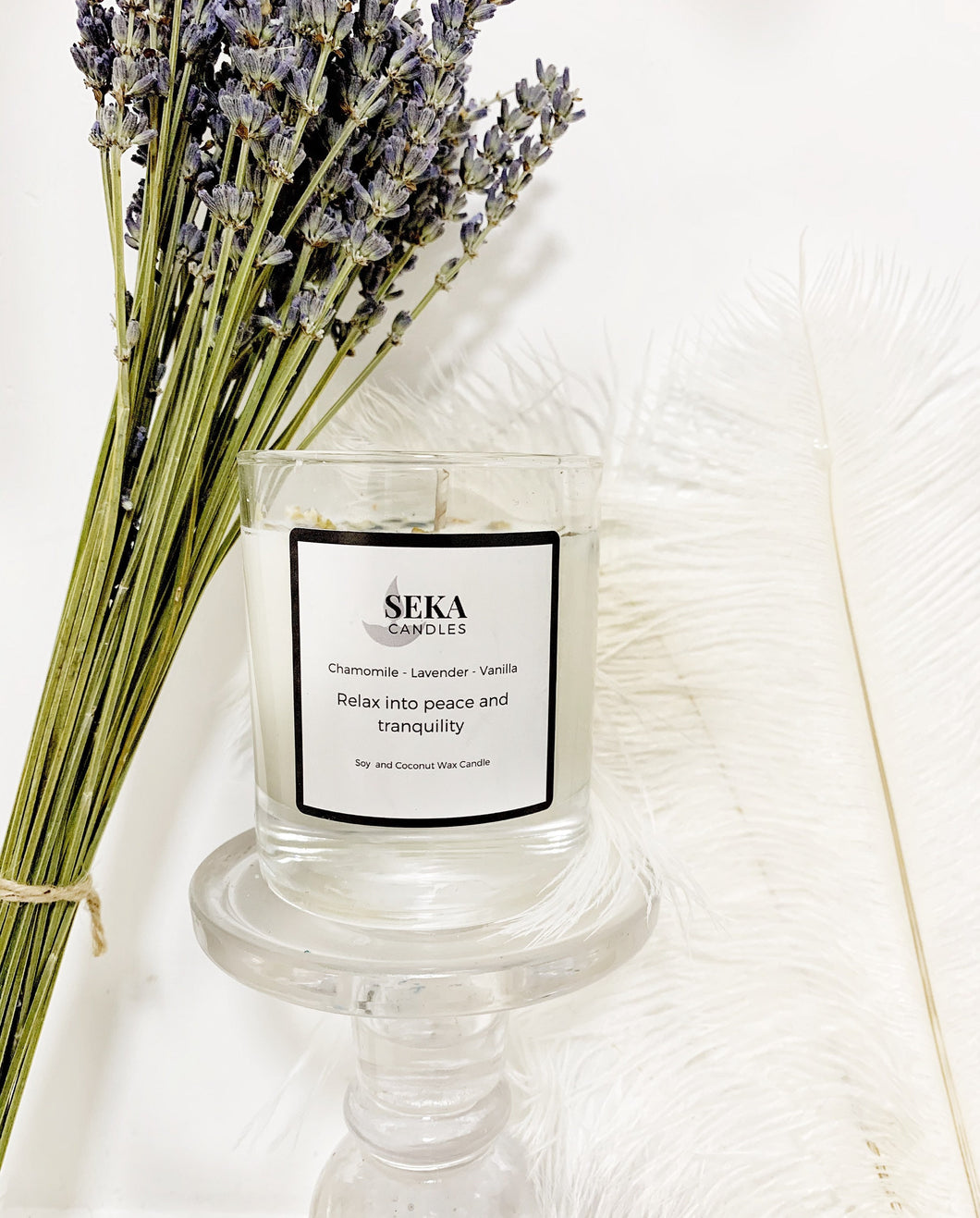 lavender, chamomile and vanilla soy wax candle